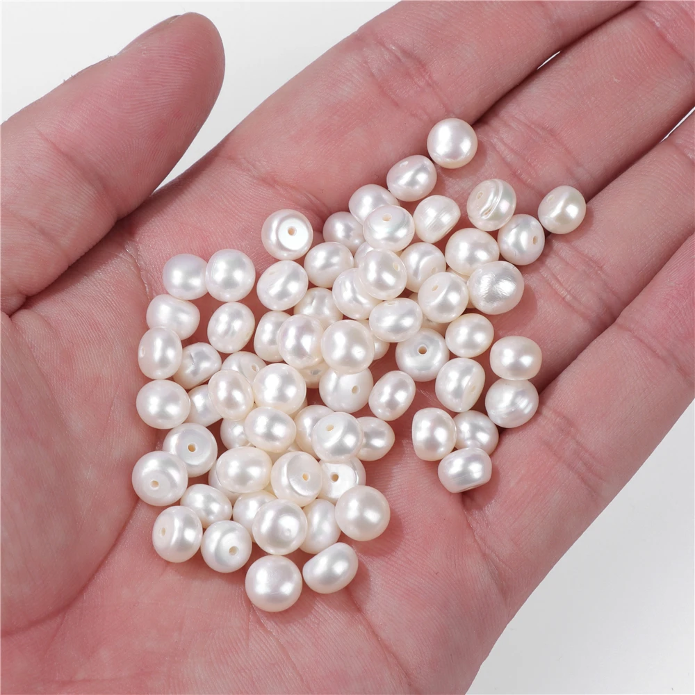 10PCS Natural White Freshwater Bread Pearl Beads Button Half Drilled Hole Pearl Semi-Finished Accessori For Diy Jewelry Earrings