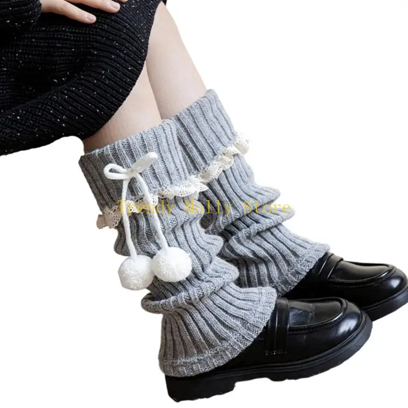 N5KB Lolitas Beinwärmer Gestrickte Beinhülse Süße Baggy Manschetten Knöchel Haufen Socken Student Mädchen Fußabdeckung Spitze