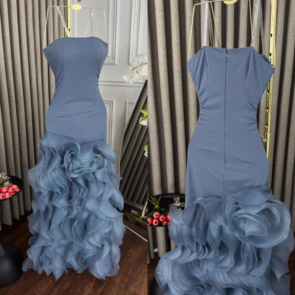 

Customized Sexy Jersey Pleat Ruffle Trumpet Strapless Long Dresses Bespoke Occasion Dresses Sparkle Exquisite