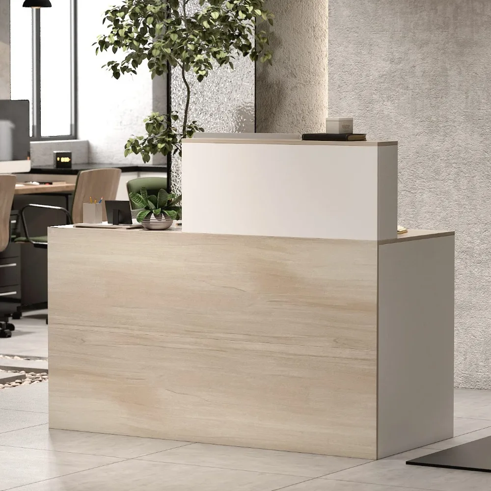 Reception Desk with Counter & Lockable Srotage Drawers, for Salon Reception Room Checkout Office, Natrual (55.1