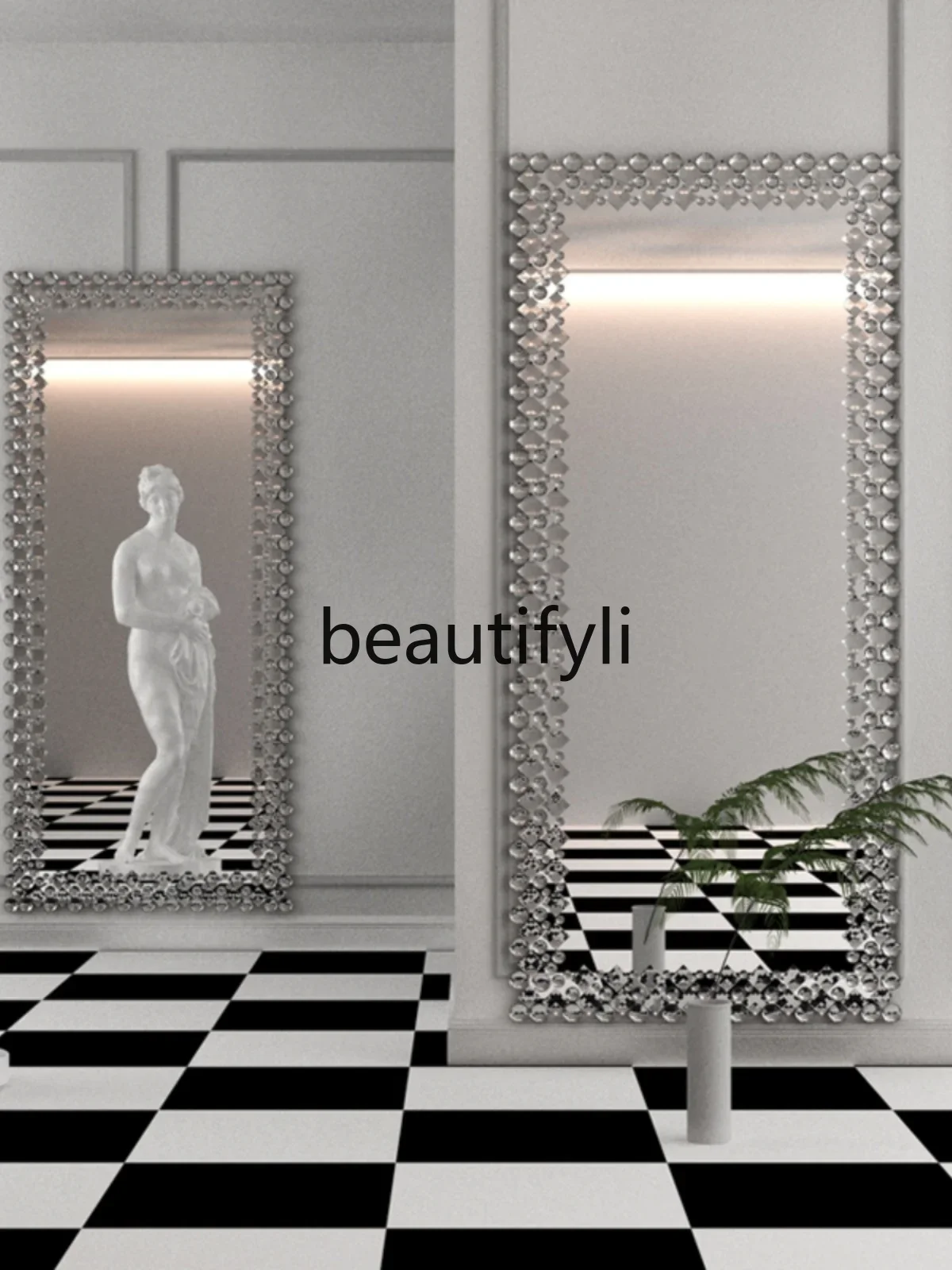 

Light French dressing fitting mirror Clothing store High-end light luxury wall-mounted large mirror