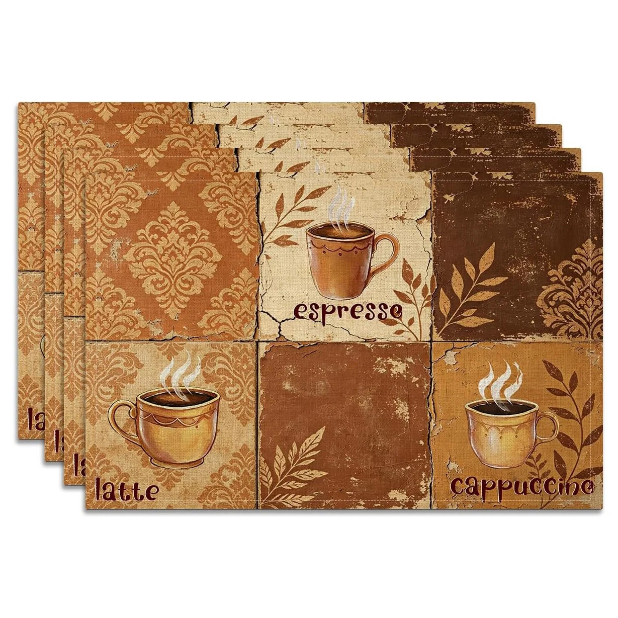 4/6/8pc Blue Shell Coral Placemats Linen For Beach Themed Tableware Artistic Design Home Accent