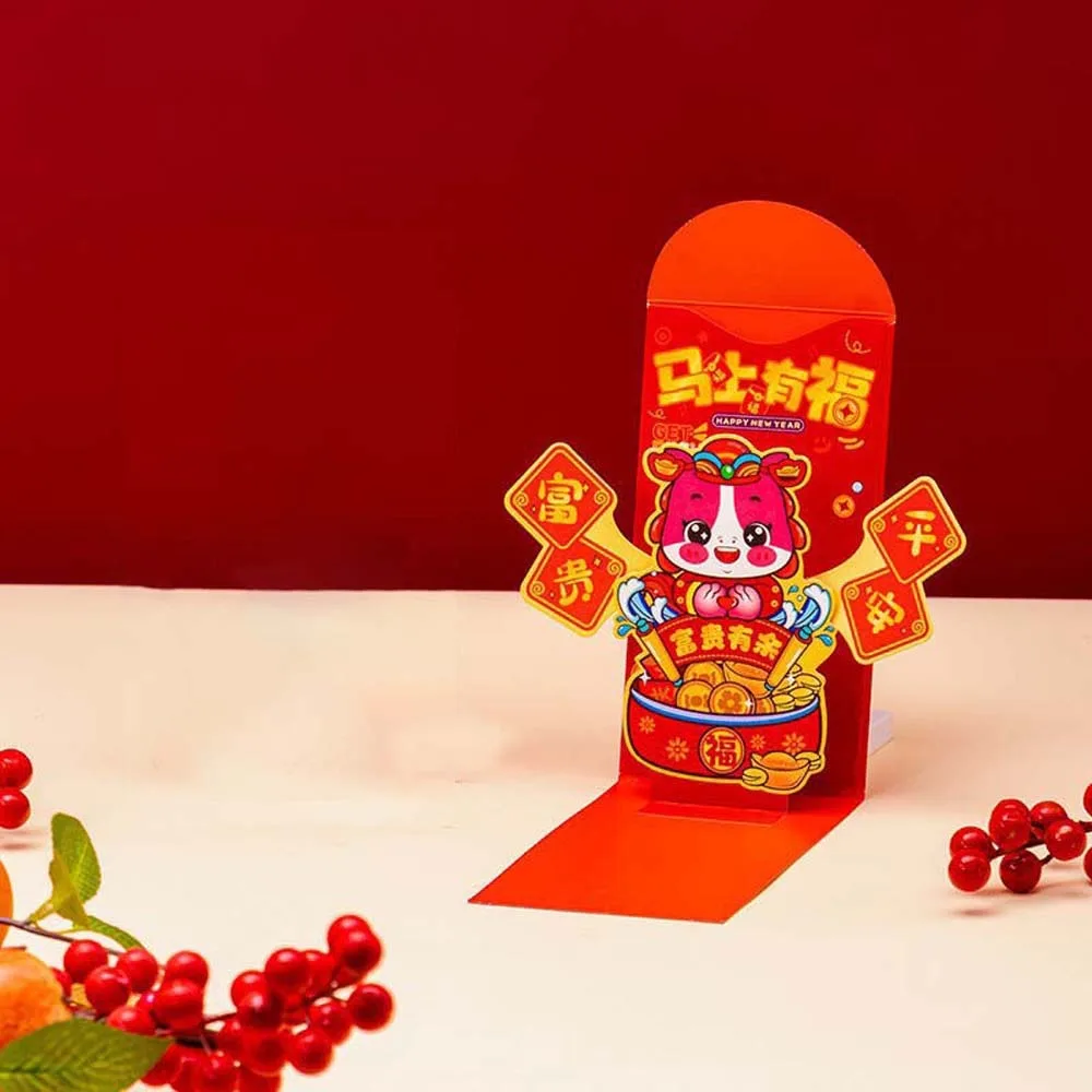 

Traditional 3D Red Envelope Cartoon Year of The Horse Spring Festival Red Wallet Bonus Paper Hongbao God of Wealth Red Pocket