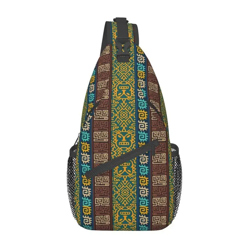 

Blue Ankara Mudcloth African Pattern Sling Chest Crossbody Bag Men Casual Africa Ethnic Art Shoulder Backpack for Hiking