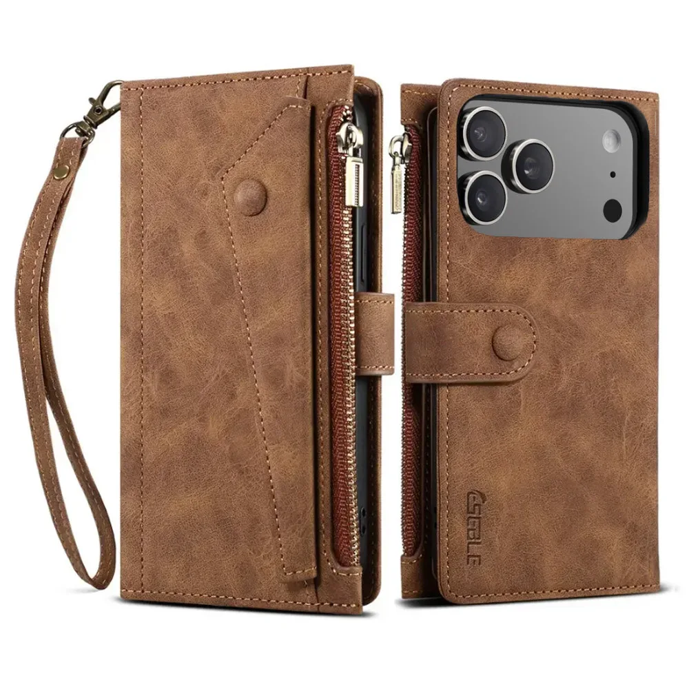 

Для iPhone Air iPhone17 Pro Max 5G кожаный чехол RFID-кошелек Coque iPhone 11 12 13 14 15 16 16e 17 Pro Max откидная крышка с картой на молнии