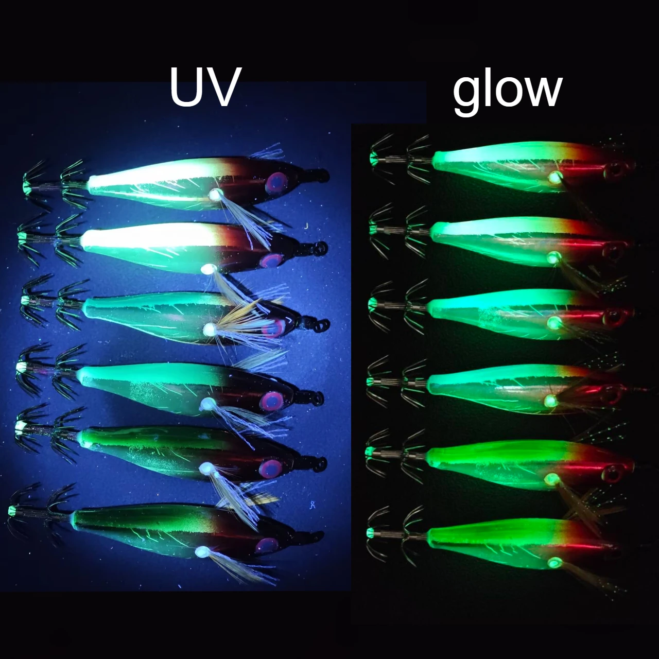 6pcs UV Horizontal Squid Jig Egi Set 8cmLuminous Wood Shrimp Fishing Lure Glow Cuttlefish Octopus Jig Saltwater Tackle Set view 3