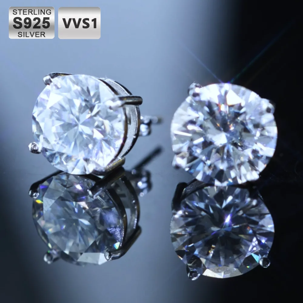 ICEBLING S925 Sterling Silver VVS Moissanite Stud Earrings Thread Back Luxury Pass Diamond Test Classic Wedding Jewelry