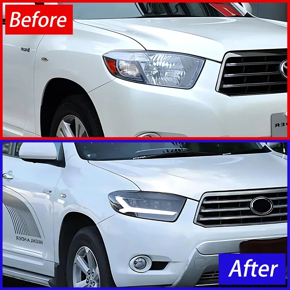 For Toyota Highlander Car Headlights 2009-2011 LED Front Light Assembly Upgrade with Four Projector Lens Accessories