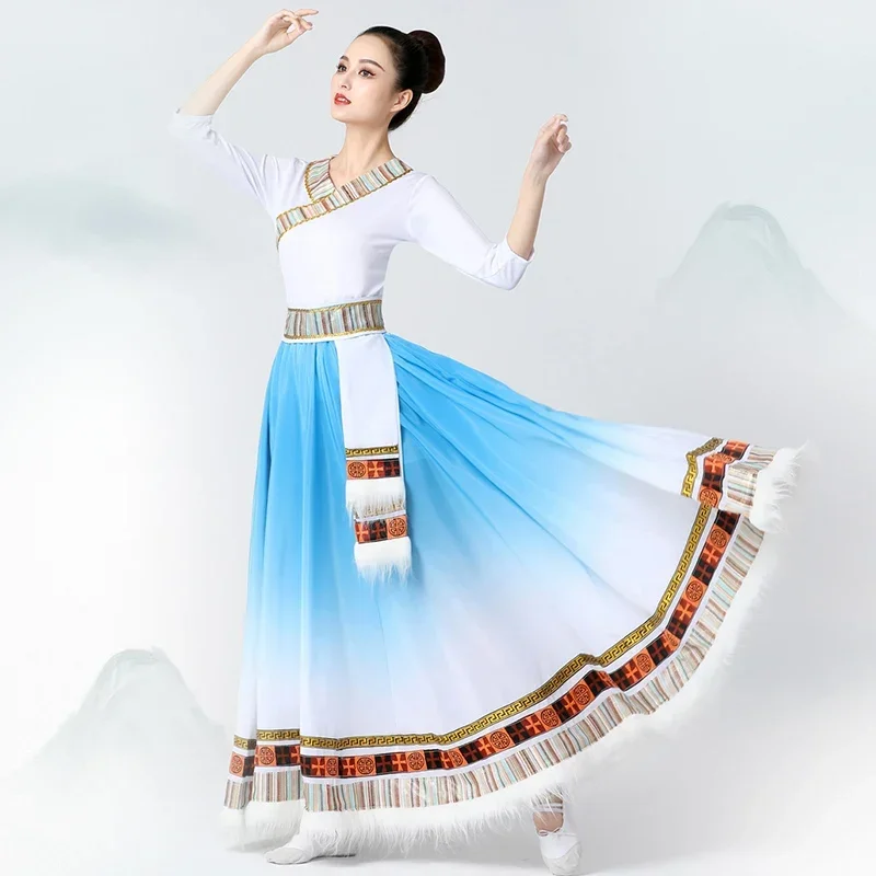 Mongolia Tybetański taniec Tradycyjna ludowa odzież etniczna Festiwal występów Strój tybetański Długie spódnice Sukienka do tańca narodowego