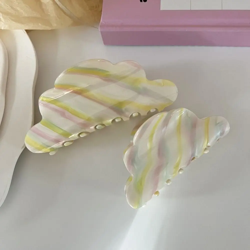 Personality Rainbow Cloud Acetic Hair Claw Colorful Geometric Stripe Shark Clip Stripe Irregular Rainbow Hair Clip Wash Face