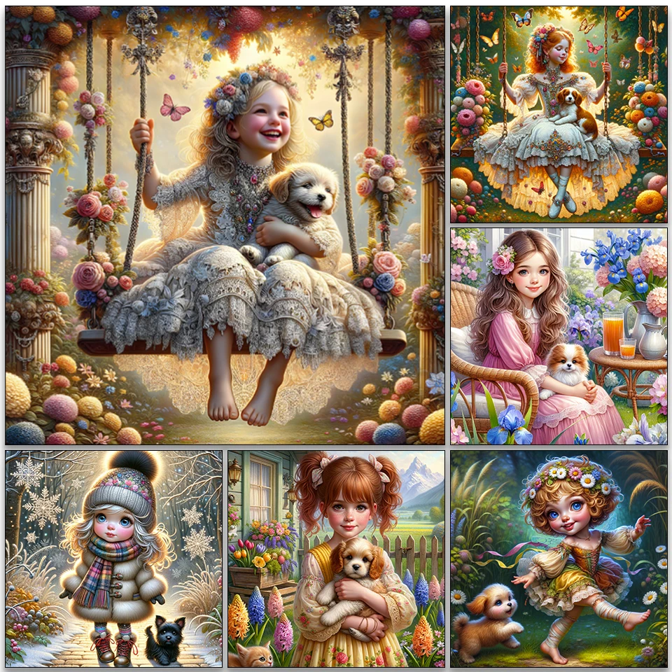 

5D DIY New Product Diamond Painting Cute Little Girl and Dog Set Diamond Mosaic Home Decoration Gift