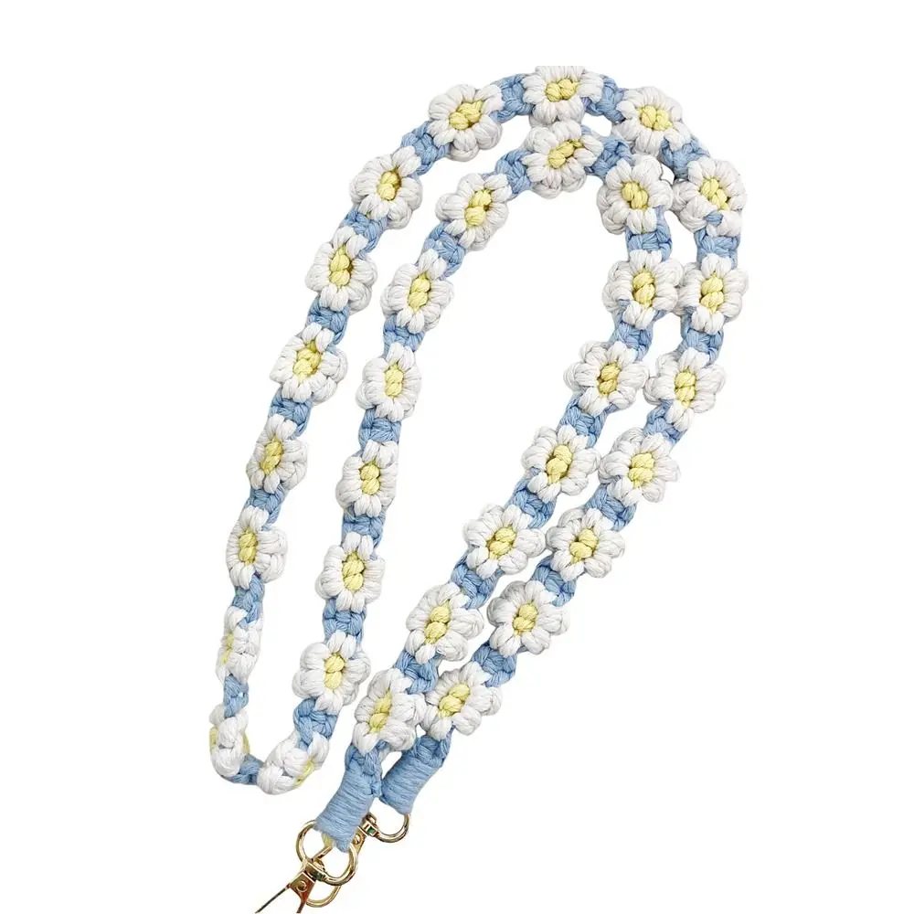Handmade Daisy Flower Macrame Keychain Boho Floral Braided Mobile Phone Charm Creative Cotton Rope Bags Handle Chain