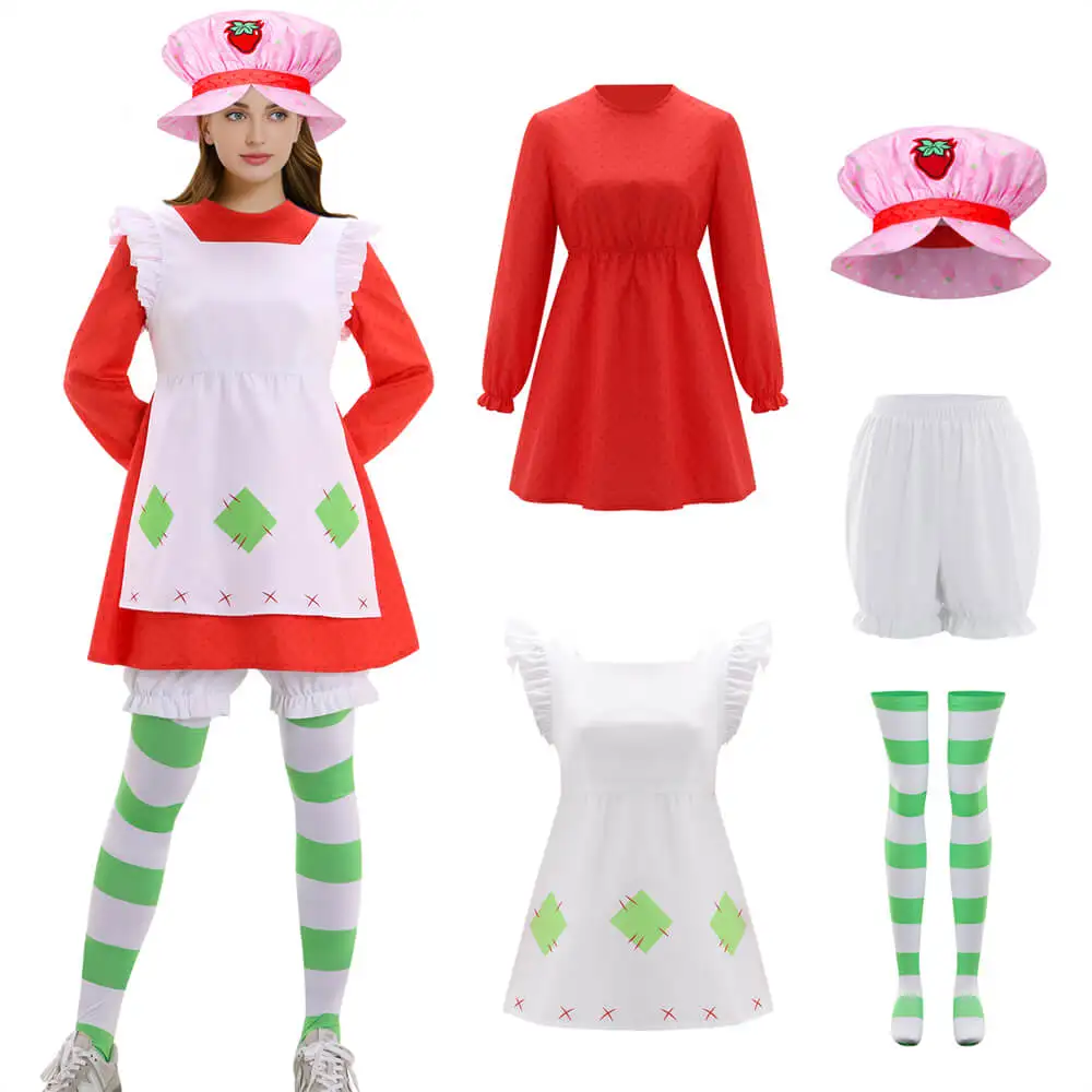 Anime Girl Strawberry 1980s Style Cosplay Costume Party Dress ShortcakeS Christmas Halloween Outfits for Women