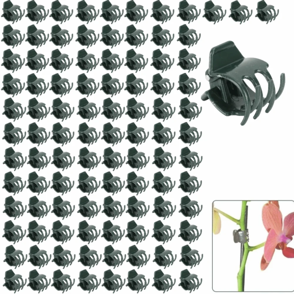 100PCS Dark Green Garden Plant Clips Plastici Large Size Orchid Stem Clips Universal Thick Stem Compatible Plastic Plant Clips