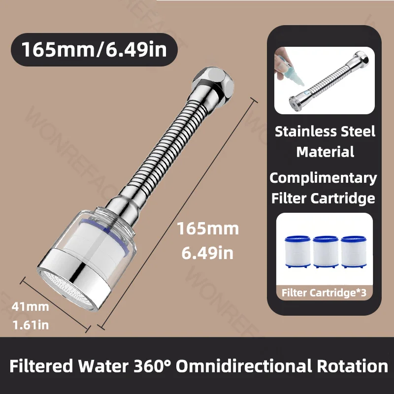 Kitchen Sink Faucet Extender 360 Swivel Water Filter Soft Water Anti Splash Long Reach Bubble Aerator with Universal Fit