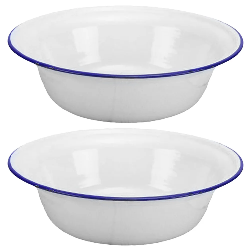 

2pcs Enamel Bowl Vintage Style Unbreakable For Kitchen Salad Soup Mixing Dough Vegetable Serving Household Enamelware