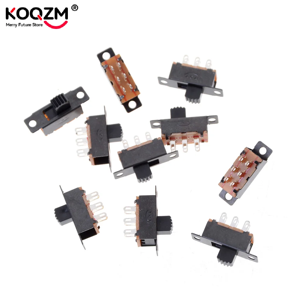 10 Pcs 2 Position DPDT 2P2T Panel Mount Vertical Slide Switch 6 Pin 0.5A 50V DC Slide Switch for DIY Power Electronic Projects