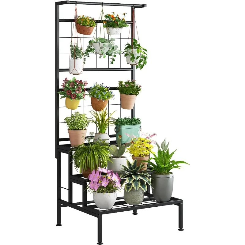 

Plant Stand 3-Tier Hanging Shelves Flower Pot Organizer Multiple Flower Display Holder Indoor Outdoor Heavy Duty Potted Planter