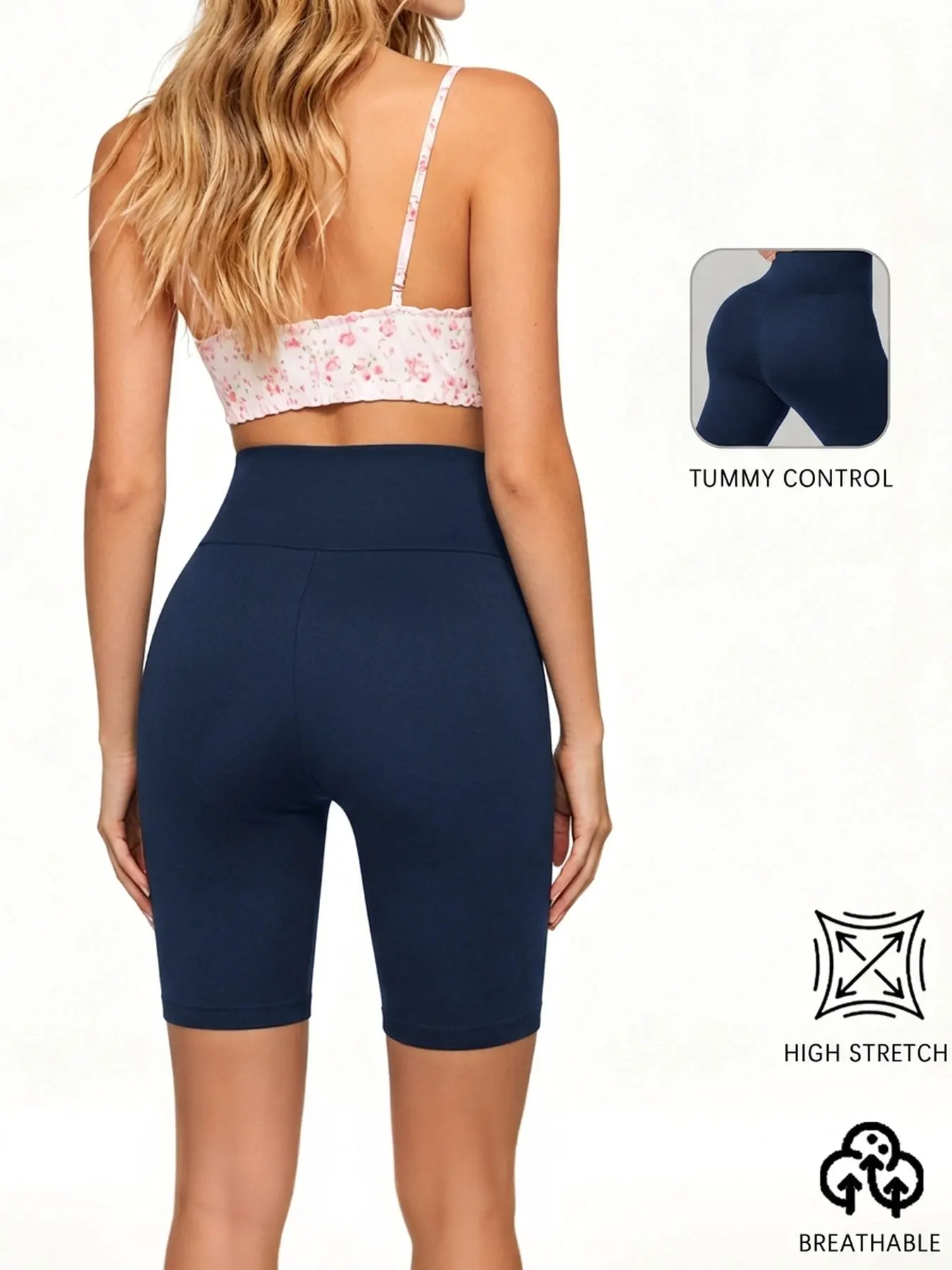 Damen Superweiche Crossover High-Waist Biker-Shorts mit Bauchkontrolle, Blickdicht, für Workout, Yoga und Laufen – Detail 3