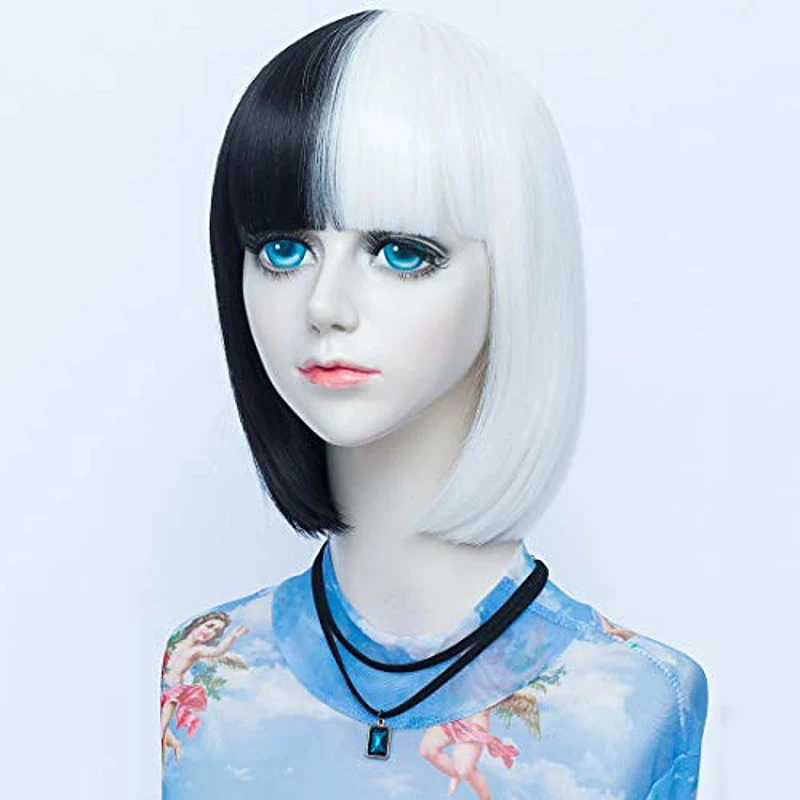 

HAIRJOY Half Black Half White Synthetic Hair Short Straight Wigs for Women
