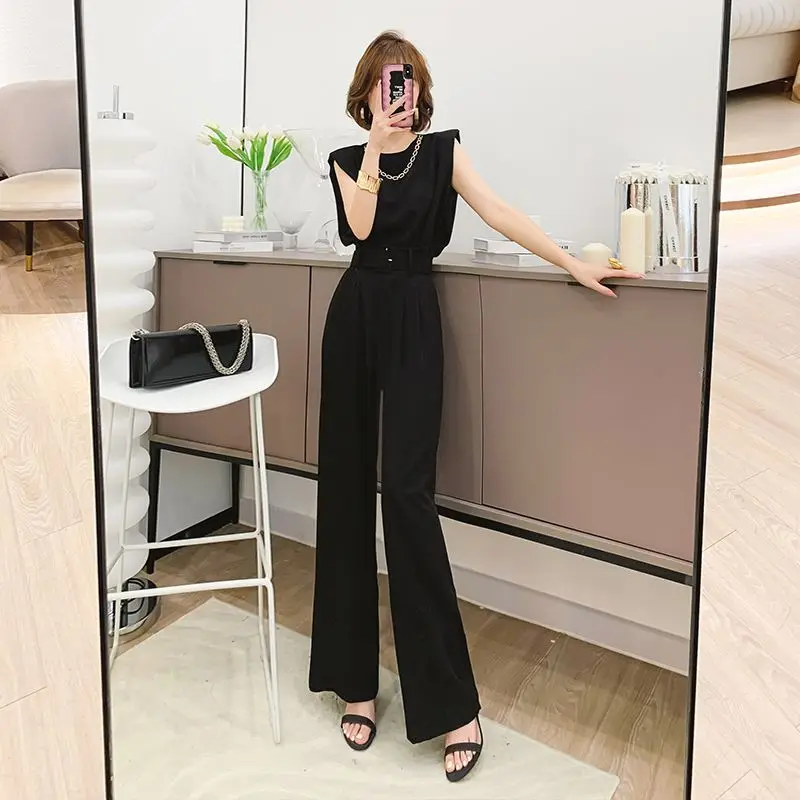 Women Summer Tops Vest Sleeveless Tees and Solid Pants Wide Leg Full Long Pant Big Large T Shirts Suit Loose Casual Sets G382