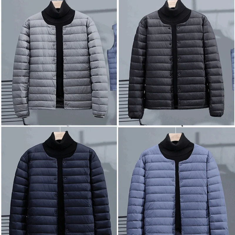Men's lightweight foldable down jacket for warmth and convenience, stand up collar jacket, travel and leisure outerwear