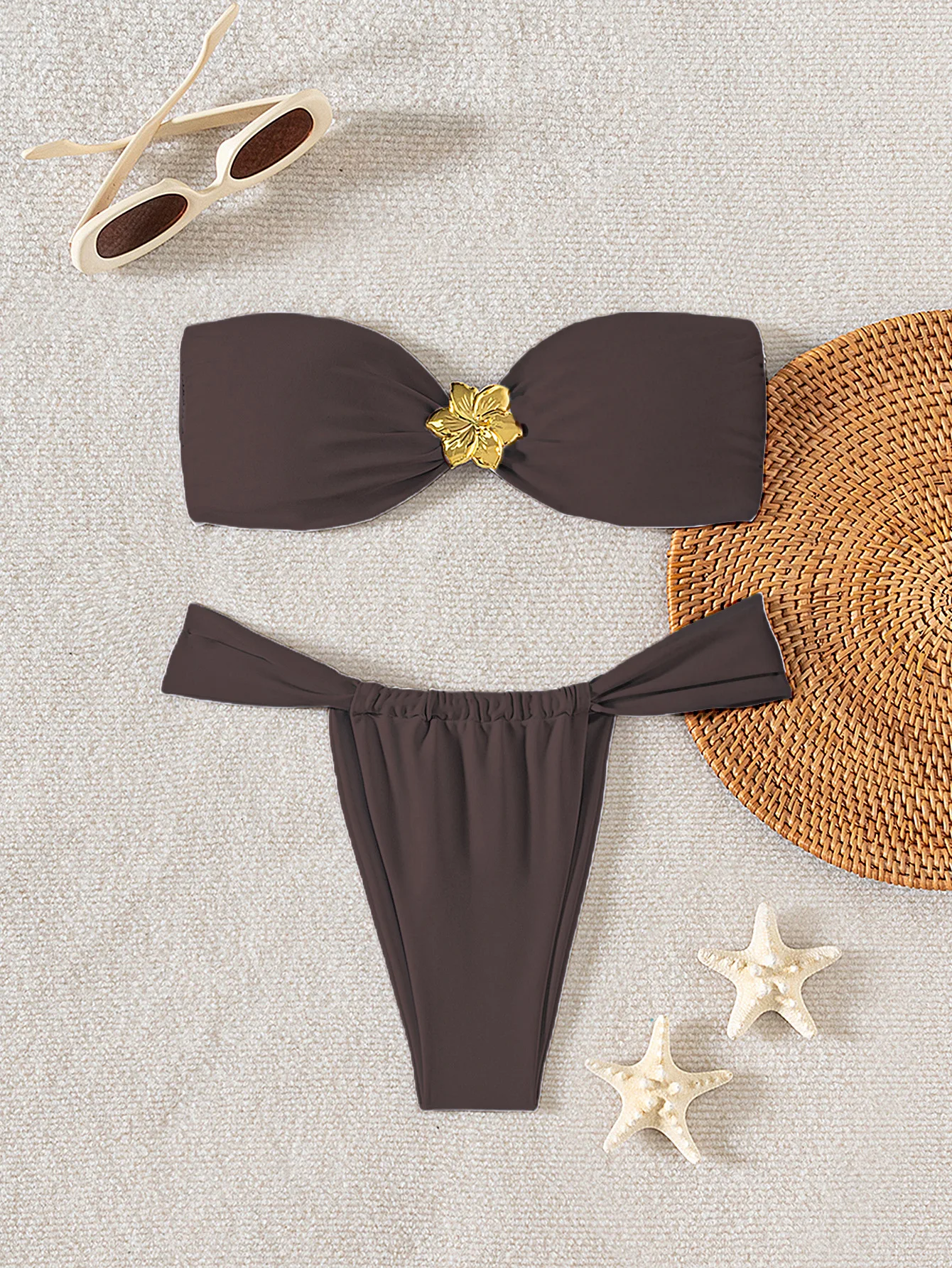 Sexy Bandeau Micro Bikini Set Women Swimwear Metal Solid Thong Biquini Swimsuit Strapless Beachwear Bathing Suit 2025 Mujer