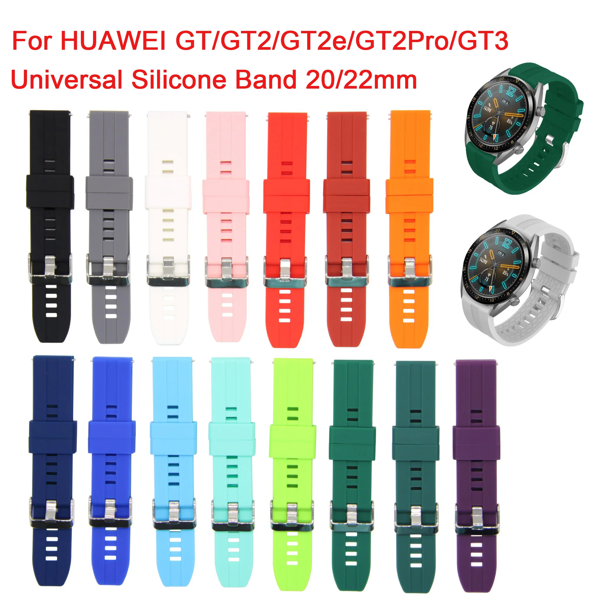 

20mm 22mm Replacement Strap Universal Silicone Watch Band For Huawei GT GT2 GT3 Pro Garmin Smartwatch Correa Bracelet Accessorie