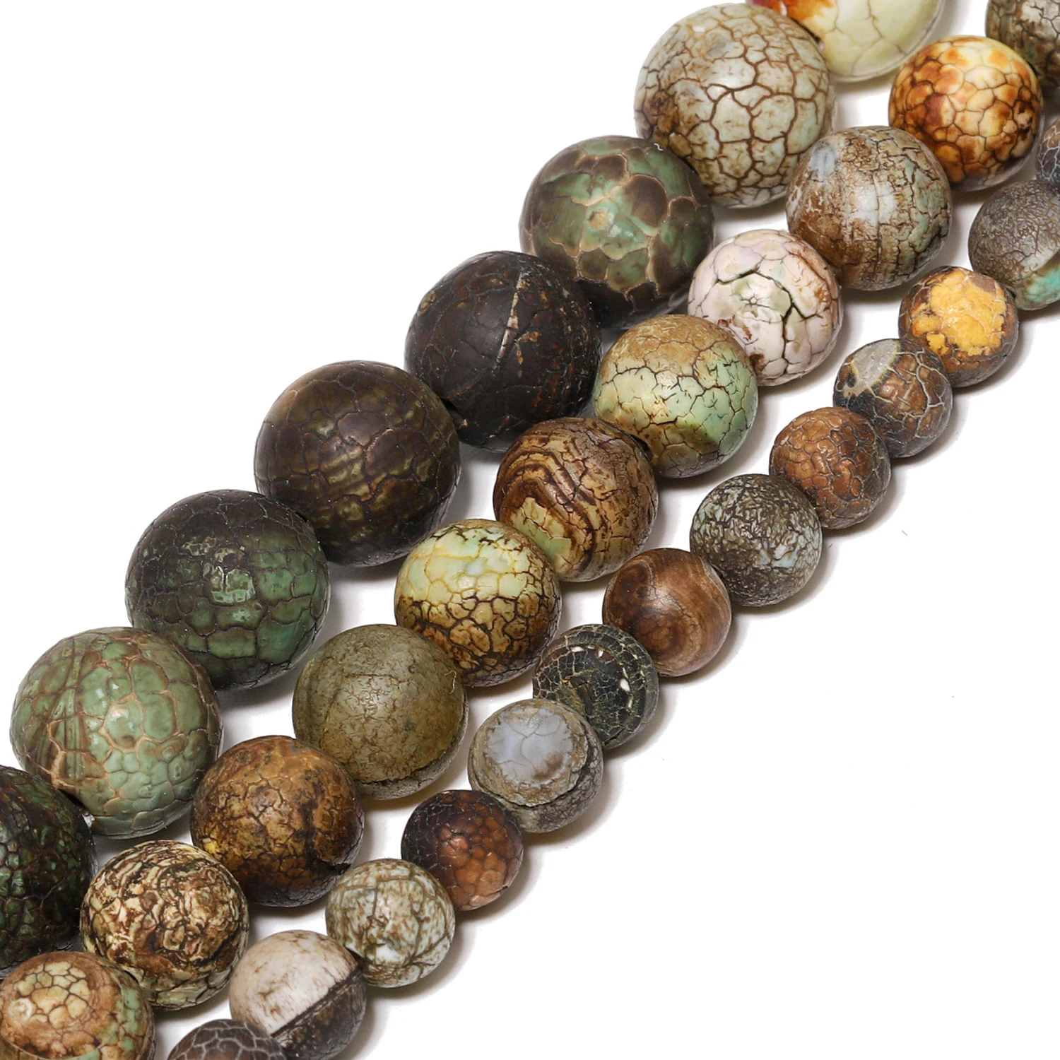 6/8/10mm Green Cracked Old Agate Beads Natural Stone Round Spacer Beads for Jewelry Making DIY Energy Bracelets Accessories 15''