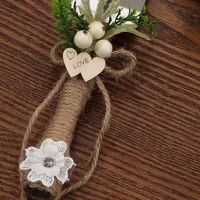 موري اليدوية حبل القنب الحب رقائق الخشب كعكة الزفاف أدوات الخبز الزفاف تذكارية بوتيك هدية مربع #4