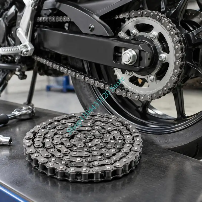 Stamped Iron Motorcycle Drive Chain with Formed Components 428 Chain 132 Links for Rear-Wheel Drivetrain Service, Replacement,