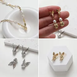 4PCS 14K Gold Plated Rabbit Head Ear Studs Pendant Brass Charms DIY Jewelry Making Material Accessories