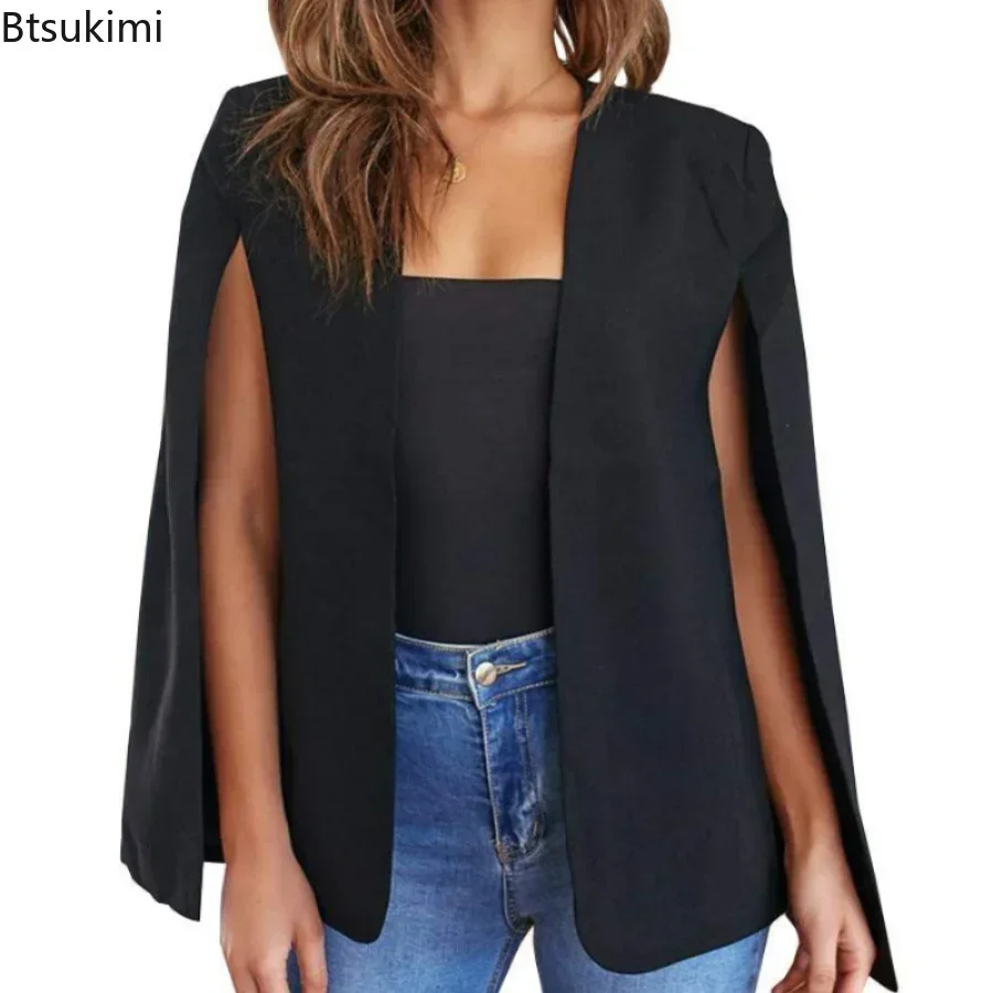 2024 Women\'s Shawl Sleeve Jacket Suit Spring Autumn Solid Ladies Elegant Trend Cloak Vest Slim Fit Small Suit Jacket Female Tops