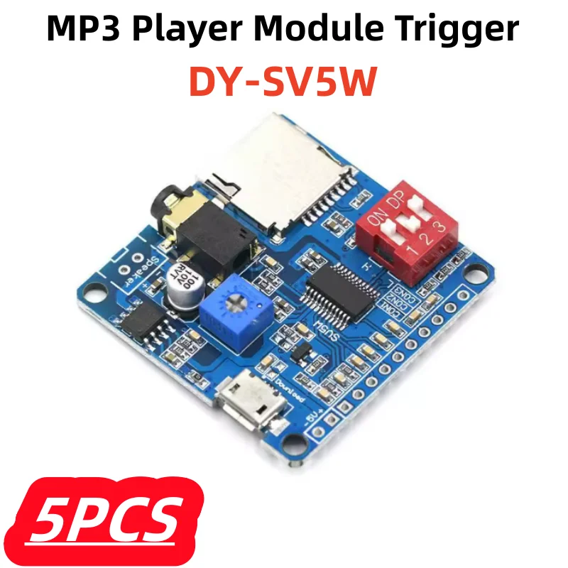 5Pcs/lot 100% New Mini DY-SV5W MP3 Player Module Trigger Serial Port Control Audio Voice Playing Board