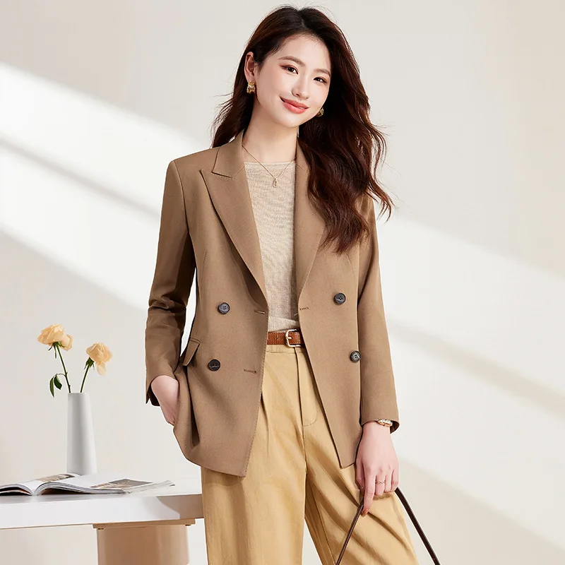 

Khaki Color Women's Suit Jaet Spring Autumn Loose Fit Ele Sle Small Size Casual Western Sle Top Faion 2024