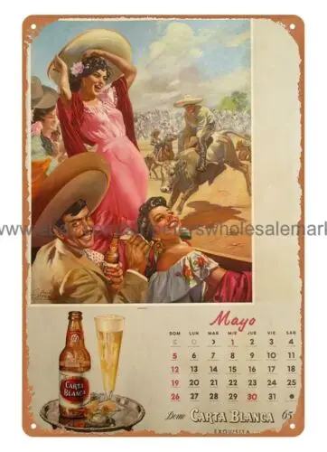 Decoración de garaje estilo años 60, SENORITA CARTA BLANCA BEER, arte mexicano, cartel de metal.