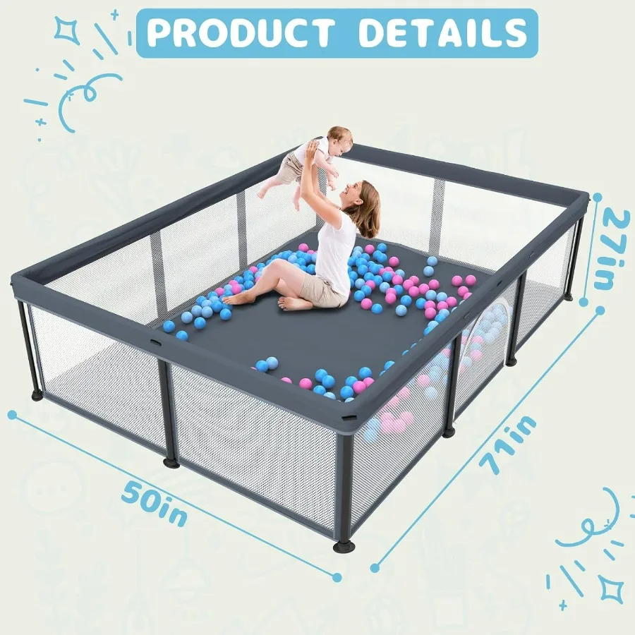 Box per bambini pieghevole con tappetino 50×71 per uso interno ed esterno Cortile da gioco di sicurezza portatile con 50 palline oceaniche Compatto e facile