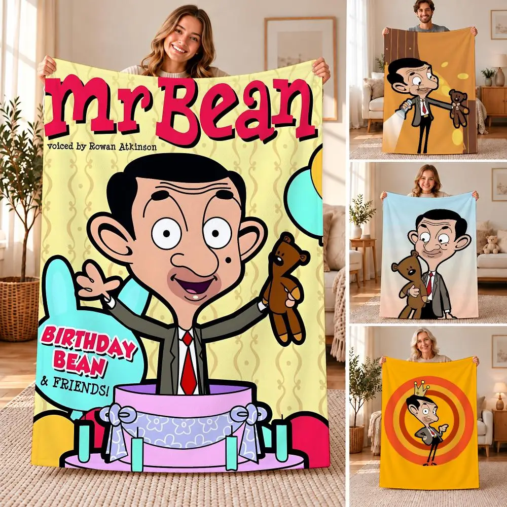 Mr. Bean Cartoon Throw Soft Flannel Throw Blanket for Sofa, Bed Dorm Nap Pet Blanket Gift Available