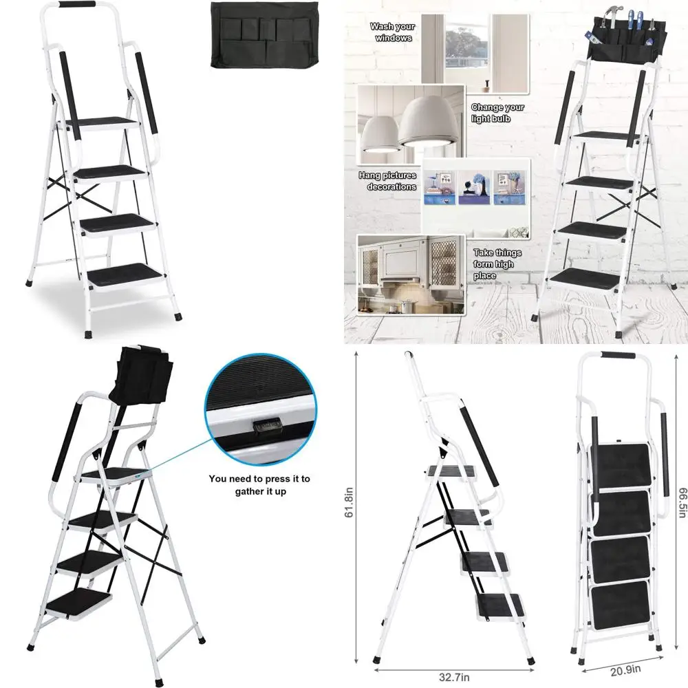 Escada de aço dobrável portátil com capacidade de 500 libras, pedais antiderrapantes, apoios de braços laterais, destacável para fácil armazenamento