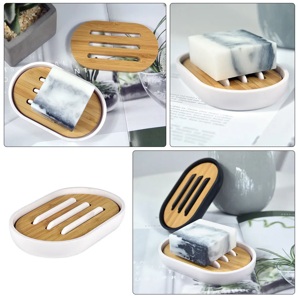 

Bamboo Soap Dish Hollow Design Lightweight Compact Bathroom Kitchen Tray Holder Portable Soap Box Practical Use