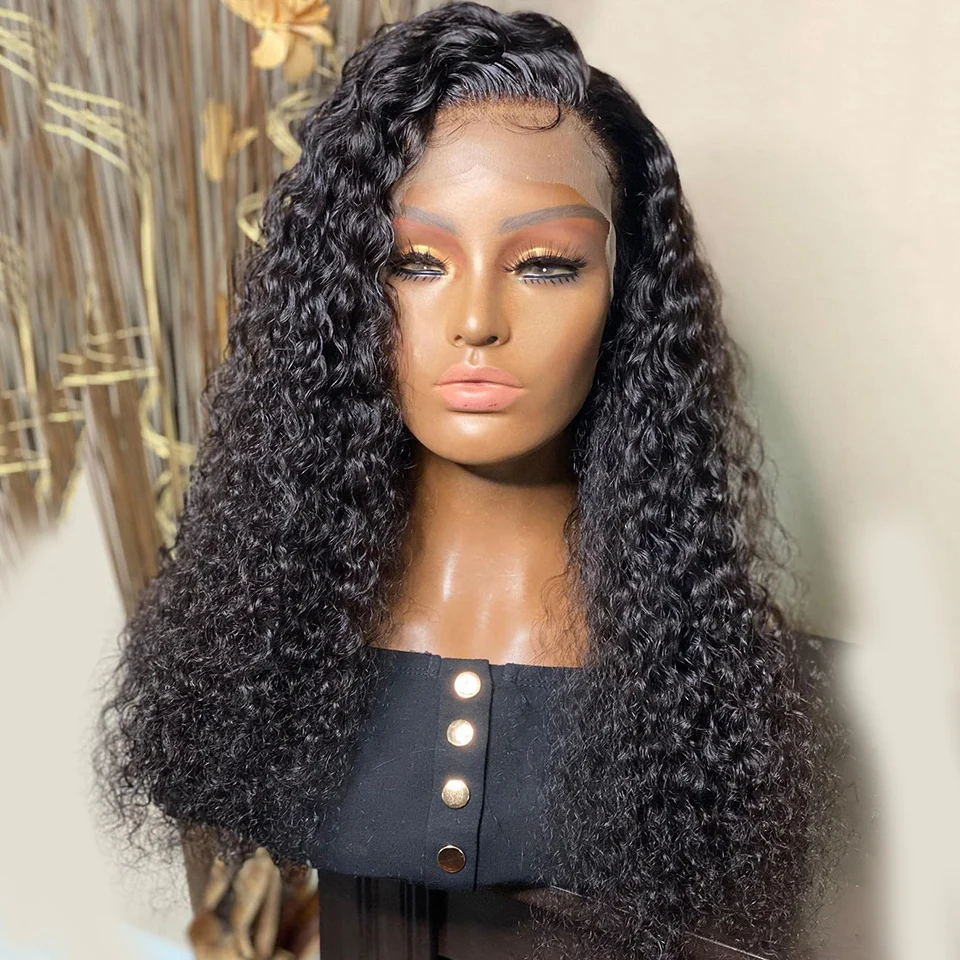 Glueless 26Inch 180Density Long Natural Black Kinky Curly Lace Front Wig For Women BabyHair Heat Resistant Preplucked Daily