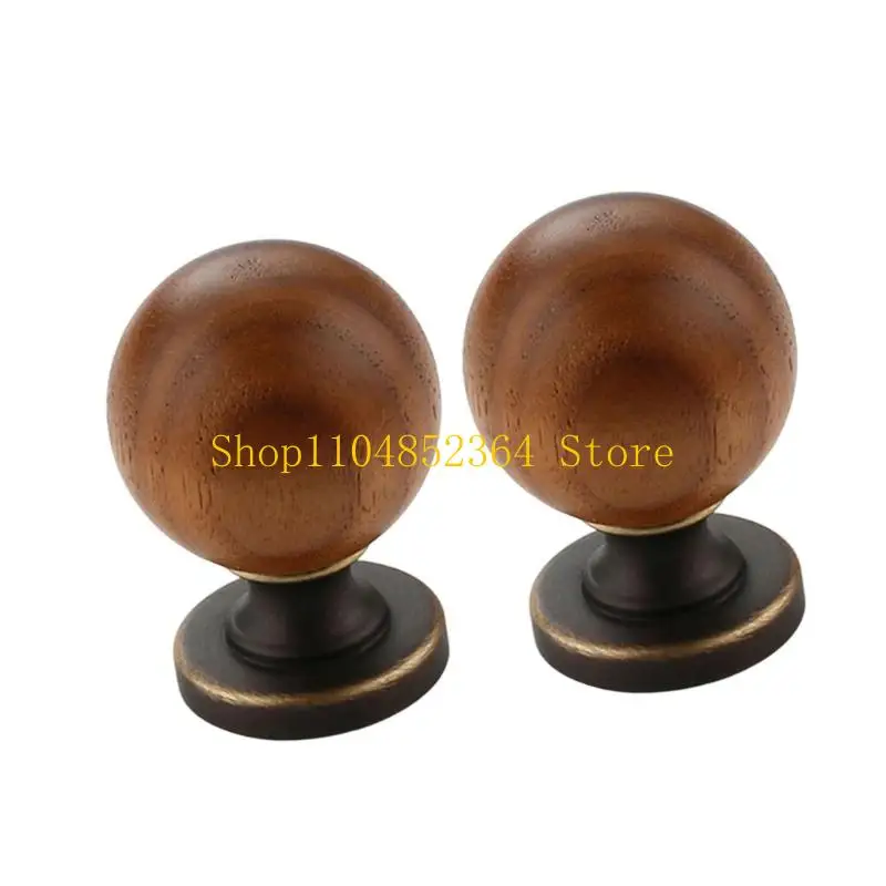 652F 2 قطعة الخشب الطبيعي والنحاس مقبض كابينة مقبض درج مستدير ديكورات المنزل مقبض تثبيت بسيط للأثاث والخزائن