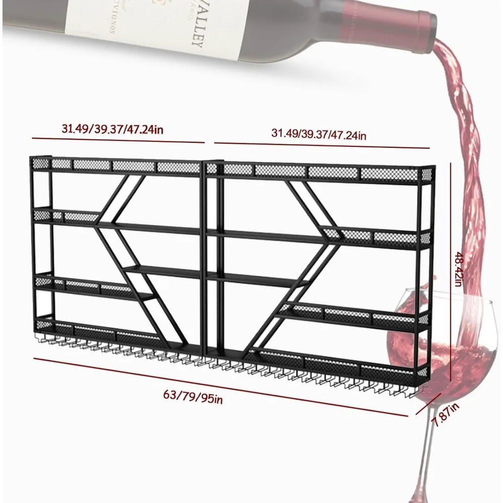 Large 4-Tier Wall-Mounted Wine Rack - Modern Diamond-Shaped Metal Bottle Holder for Bar Storage
