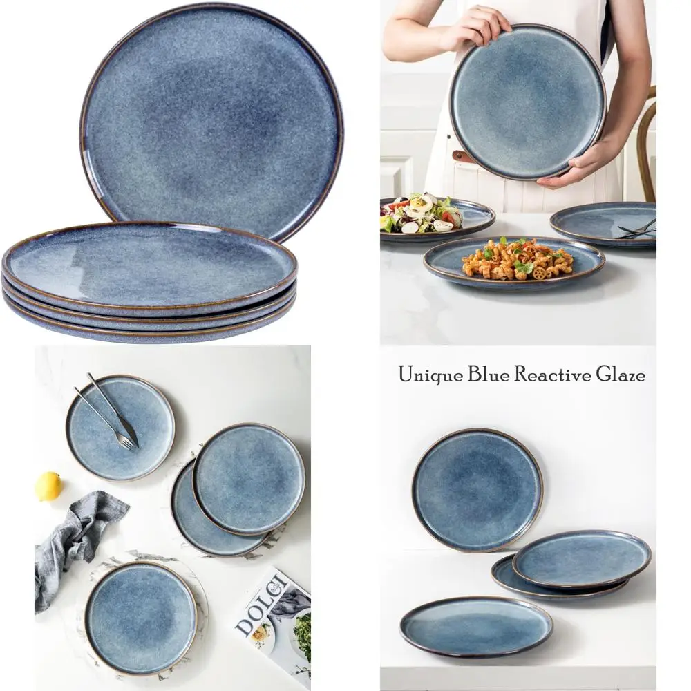

ceramic large dinner plates - 11 inch dessert, salad plate set of 4 for steak, pasta, dinnerware sets, scratch resistant - porc