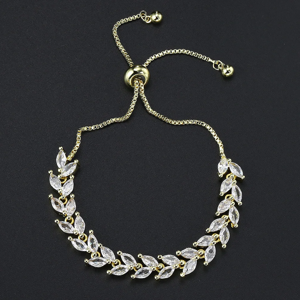Wunderschönes, glänzendes, verstellbares Blatt-Tennisarmband mit Zirkonia-Besatz für Damen und Herren, zarte Kristall-Handkette, Schmuck H035 – Detail 10