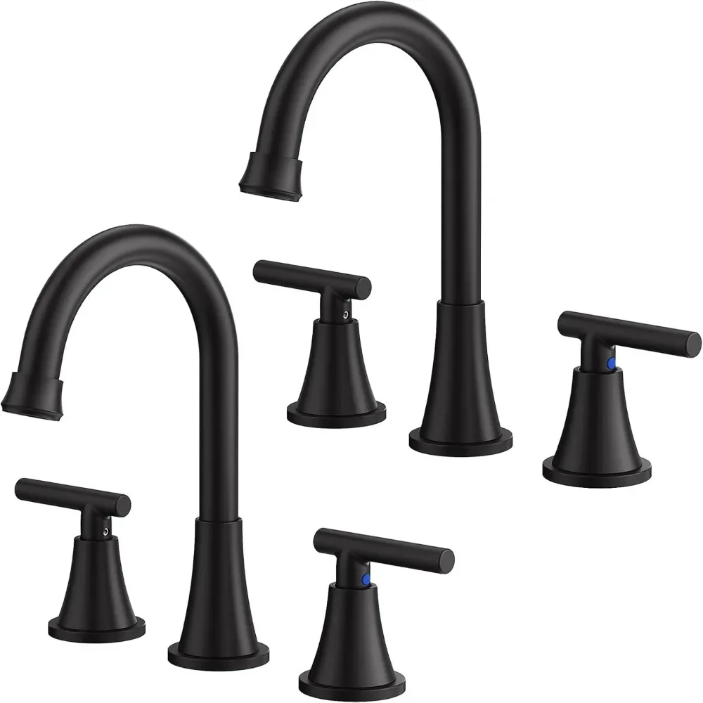 Bathroom Faucets for Sink 3 Hole, Matte Black Bathroom Sink Faucet  Stainless Steel Lead-Free Widespread Faucet for Bathroom