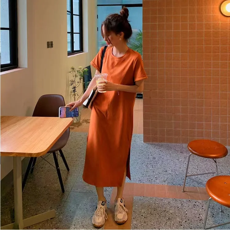 2022 Summer Casual Long T-Shirt Skirt Pajamas Girl's Backless Loose Oversized Short-sleeved Women's Long Dresses 45-150kgs