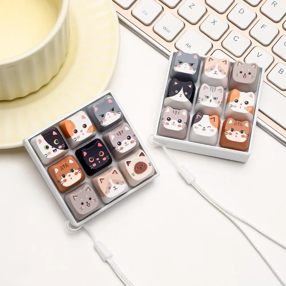 9 Grid Clicker Fidget Keychain Plastic Cartoon Cat Keyboard Fidgets Stress Relief Fingertip Gadget Clicker Fidget Toy Home Use