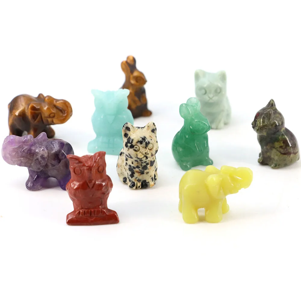 

Natural Crystal Cat Elephant Owl Rabbit Turtle Statue Healing Gemstone Carving Animal Figurines Reiki Small Home Decoration Gift