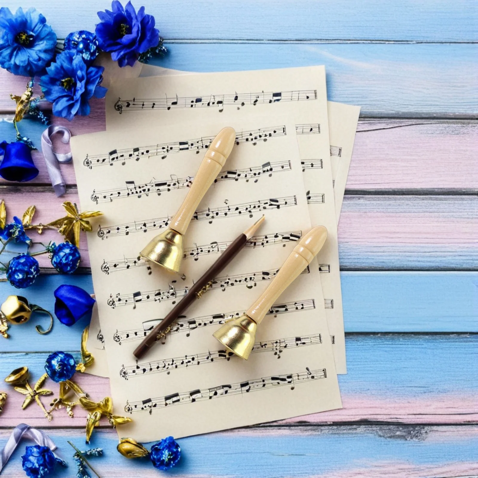 

4Pair Percussion Bells Kids Hand Bells Set Natural Wood Handle Brass Chime for Toddler Musical Instrument Early Learning